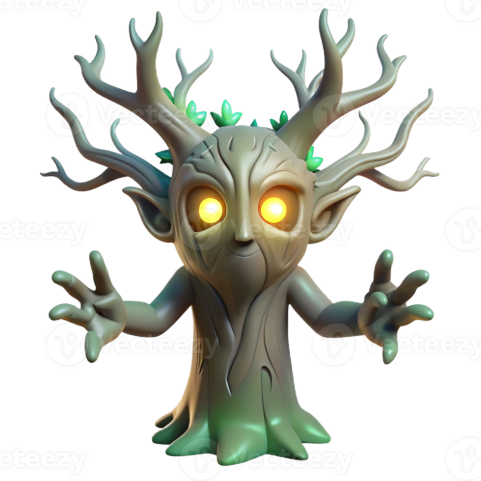 beautiful classic A mystical tree spirit with glowing eyes and branches that reach towards the sky. Ethereal lighting, art nouveau style premium png