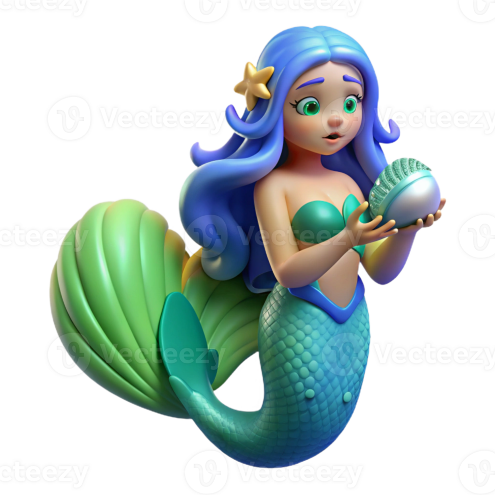 serene rustic A melancholic mermaid, with scales of pearlescent blue and green, clutching a broken seashell, underwater scene with caustics, Art Deco style exclusive png