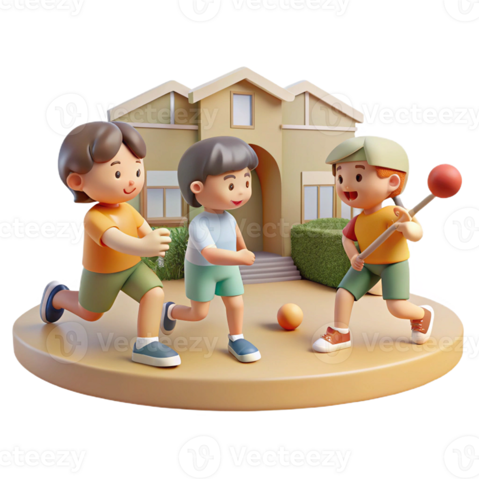 wonderful artistic A group of children playing stickball in a 1950s neighborhood, soft, nostalgic lighting, vintage photographic style genuine png