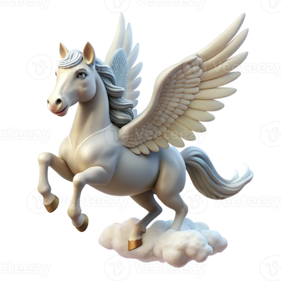 elegant artistic A noble Pegasus with pearly white wings, soaring through a cloudy sky, Art Nouveau style, celestial lighting premium png