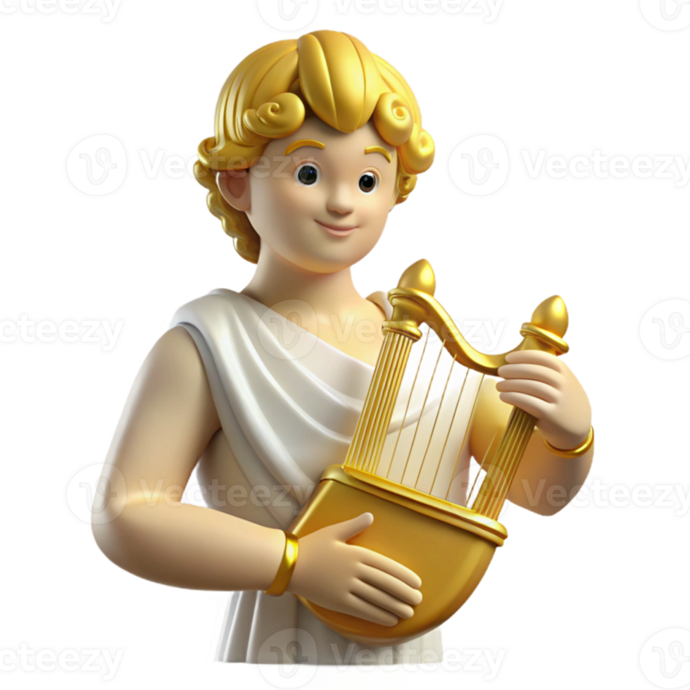 wonderful artistic A radiant Apollo with a lyre, playing a melody, classical style, golden lighting exclusive png