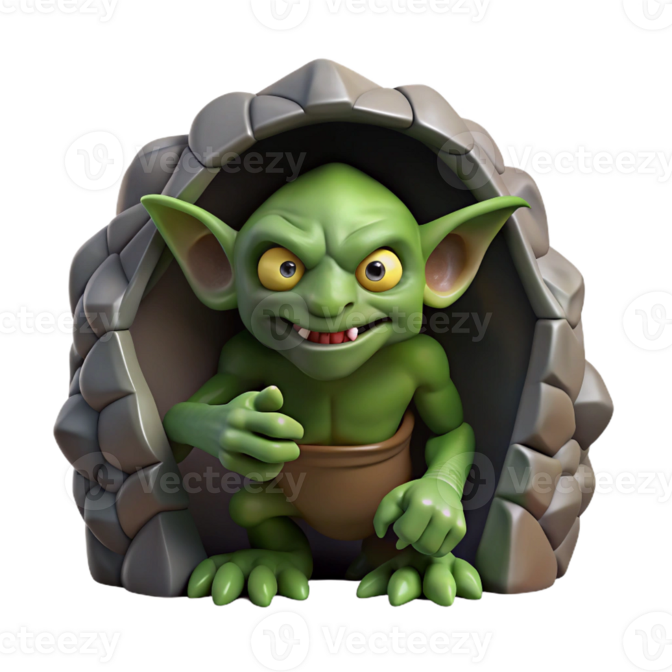 elegant creative A cunning goblin with sharp claws, hiding in a dark cave. Concept art style professional png