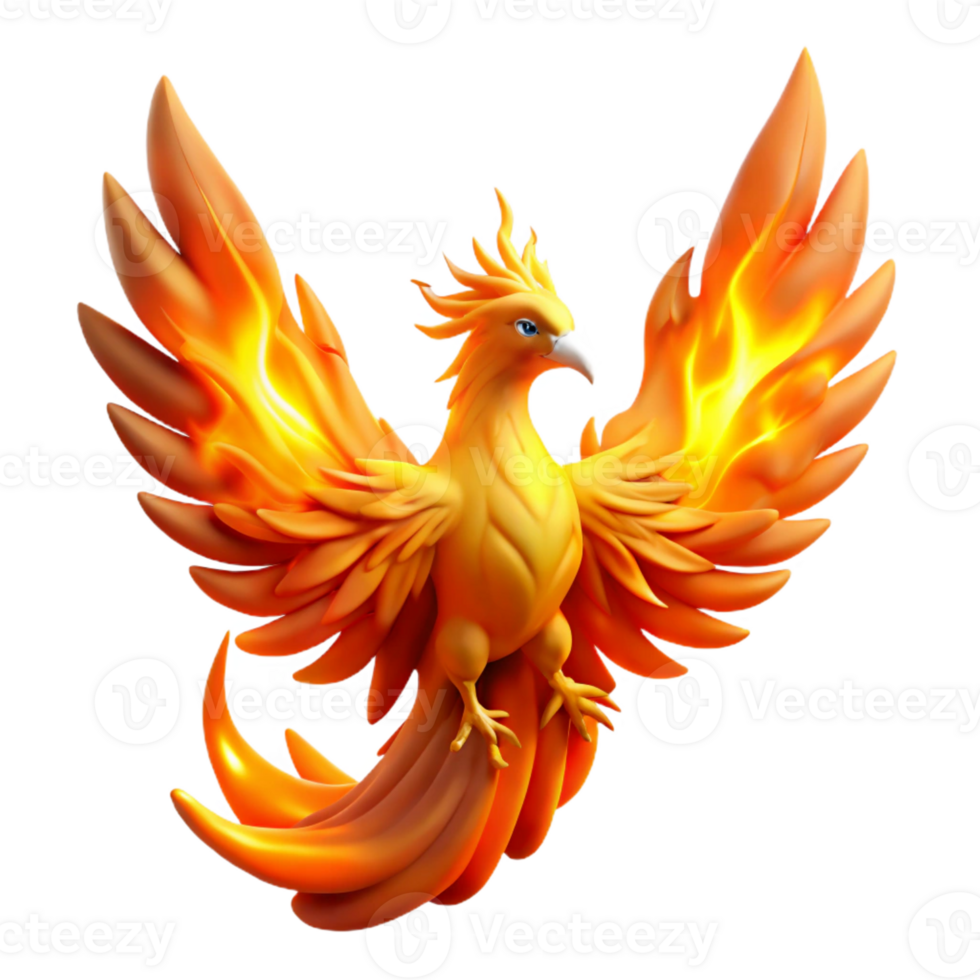 elegant rustic A majestic phoenix engulfed in flames, rising from its ashes, illuminated by a blinding white light, in a vibrant digital art style authentic png