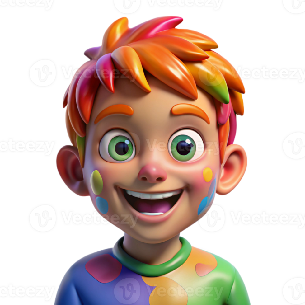 beautiful artistic Portrait of a young child with bright, inquisitive eyes and a mischievous grin, covered in colorful finger paint. Dynamic, high-key lighting high quality png