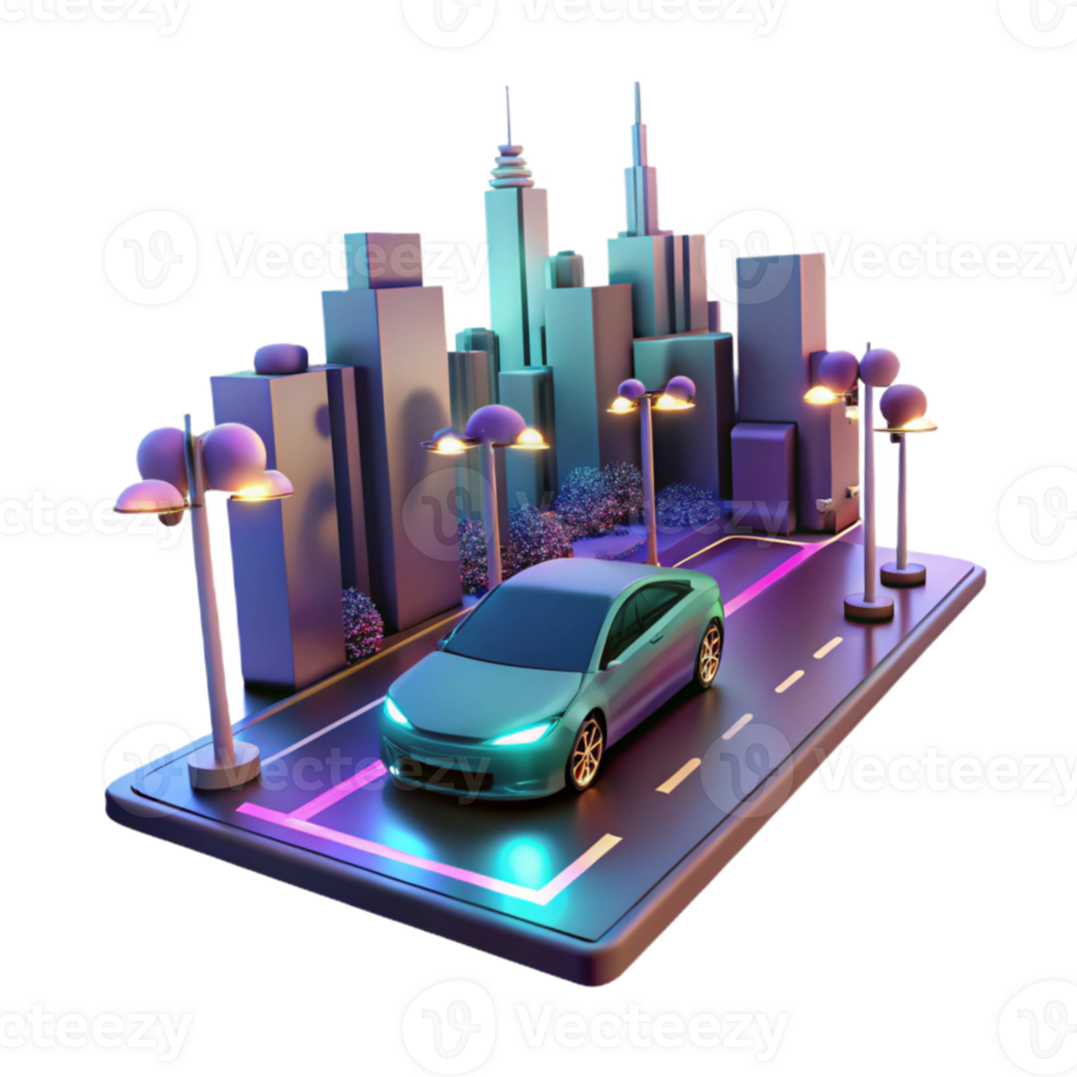 extraordinary vintage A self-driving car navigating a futuristic city street, glowing with sensor data, lit by neon streetlights, cyberpunk style exclusive png