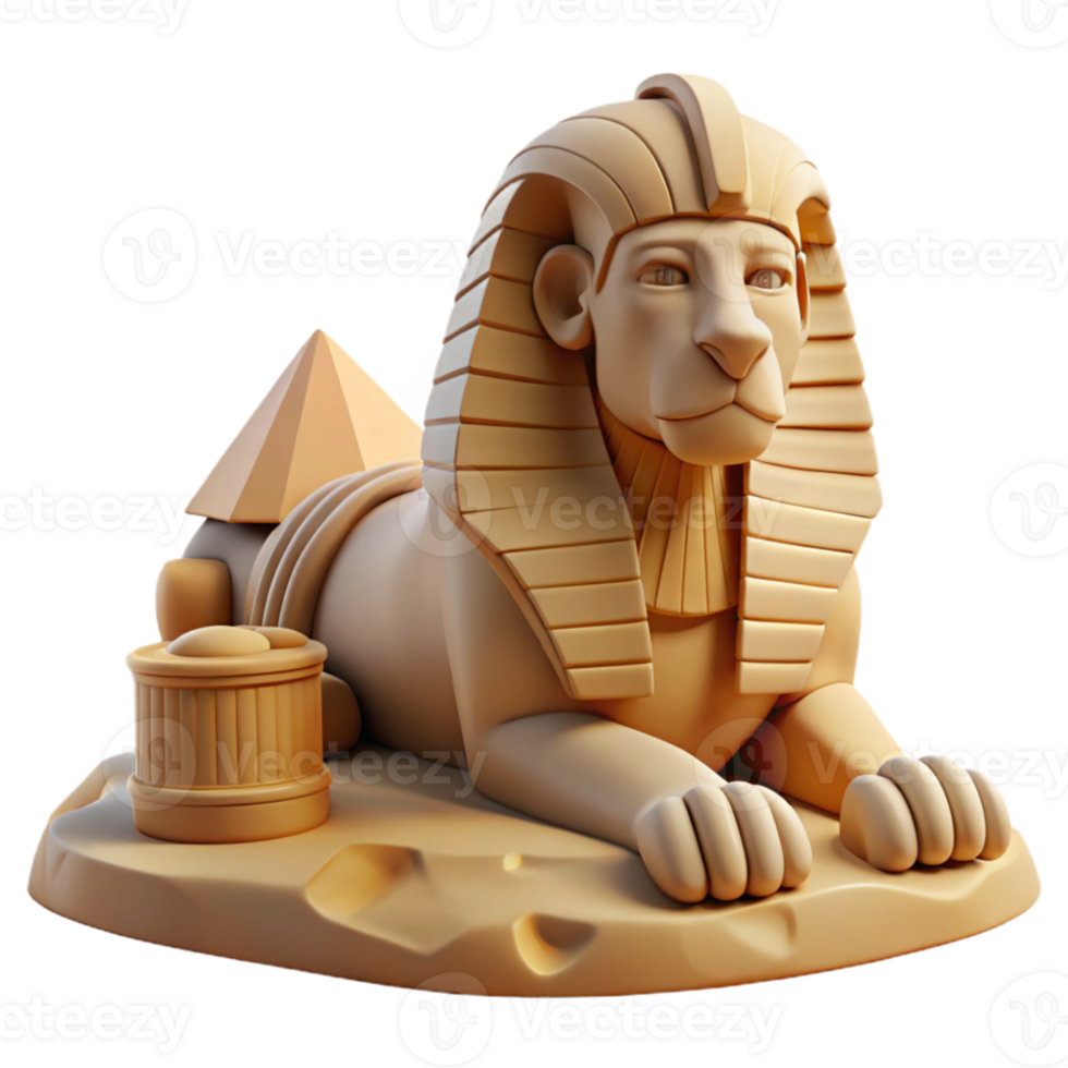 impressive artistic A stoic sphinx, with the body of a lion and the head of a pharaoh, gazing into the distance, ancient Egyptian art style, harsh desert sunlight authentic png