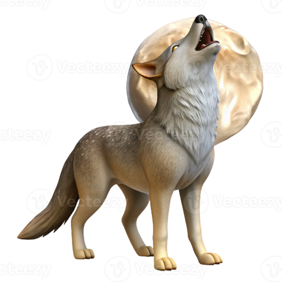 impressive contemporary A cunning coyote howling at the moon, desert setting, moonlight, realistic style professional png
