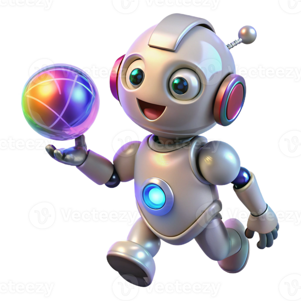 magnificent abstract A robot pet playing fetch with a holographic ball, lit by playful, colorful lights in a whimsical style exclusive png