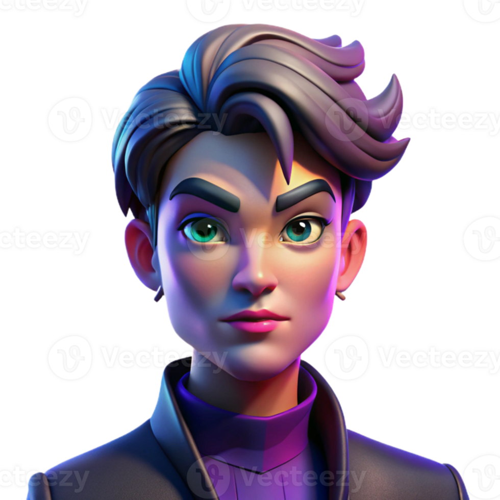 serene minimalist Portrait of a genderfluid person with bold makeup and androgynous features. Dramatic, colorful lighting. Style pop art genuine png