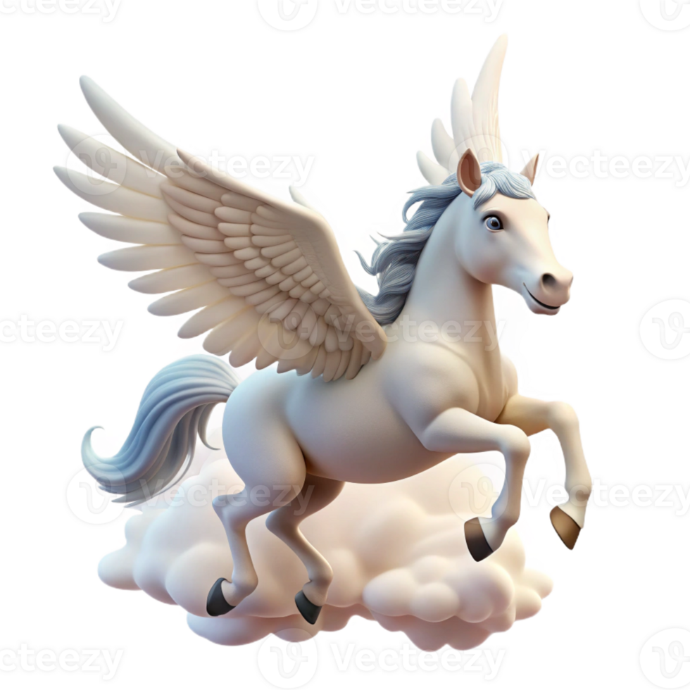 elegant minimalist A majestic pegasus, with wings of pure white feathers, soaring through a cloudy sky. Soft, heavenly lighting. Fantasy art style premium png