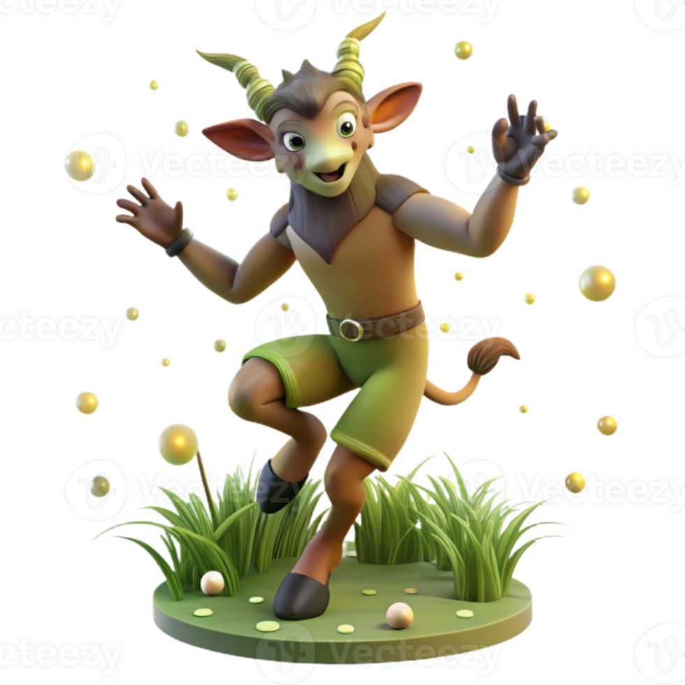 beautiful traditional A playful satyr dancing in a moonlit glade, surrounded by fireflies, in a whimsical, Art Deco style professional png