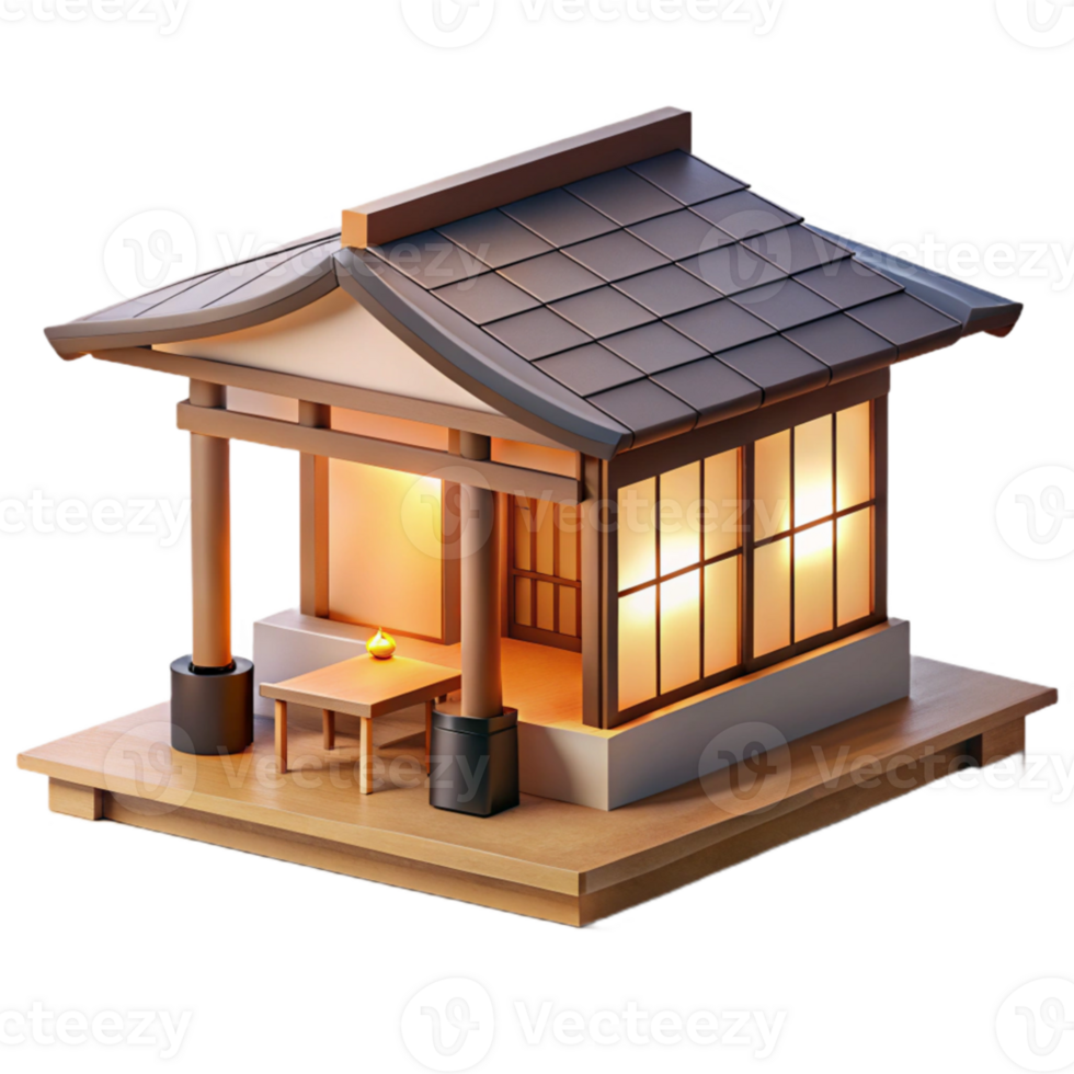 impressive vintage Japanese tea house, minimalist design, natural wood and paper materials, soft diffused lighting, wabi-sabi aesthetic premium png