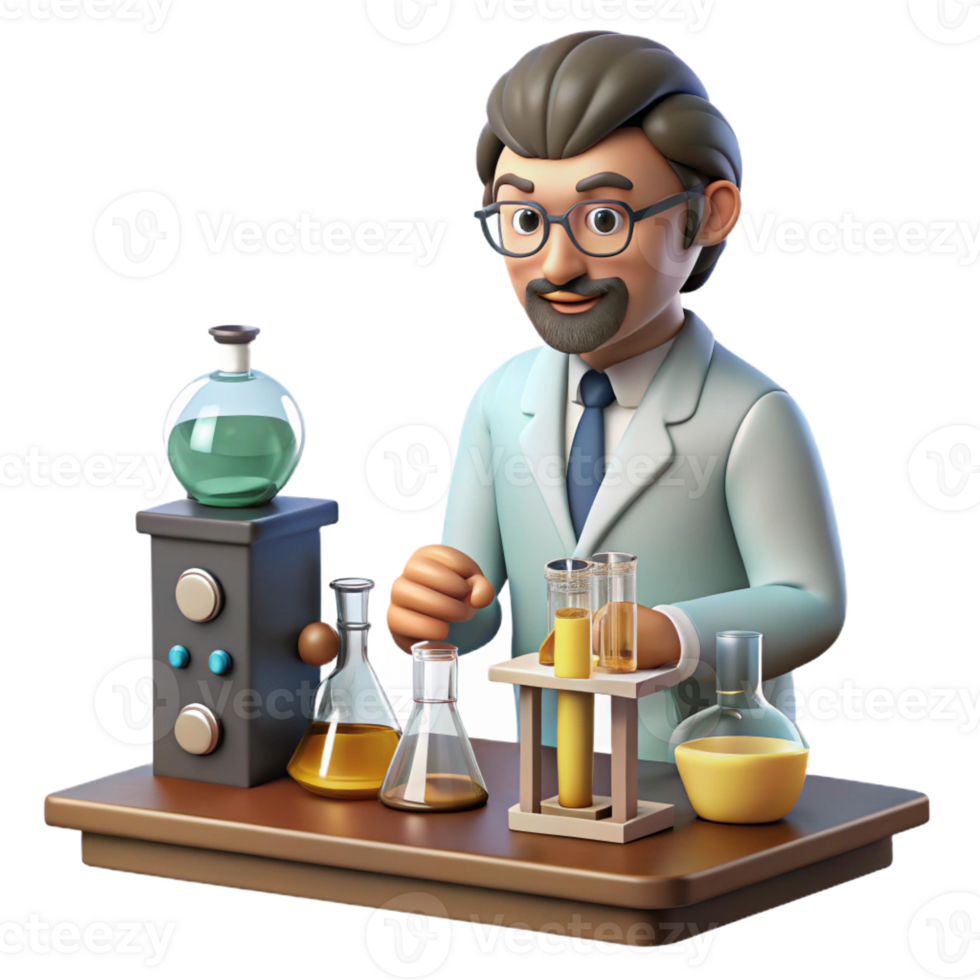 dramatic artistic A scientist working in a laboratory filled with vintage scientific equipment, warm, ambient lighting, vintage illustration style detailed png
