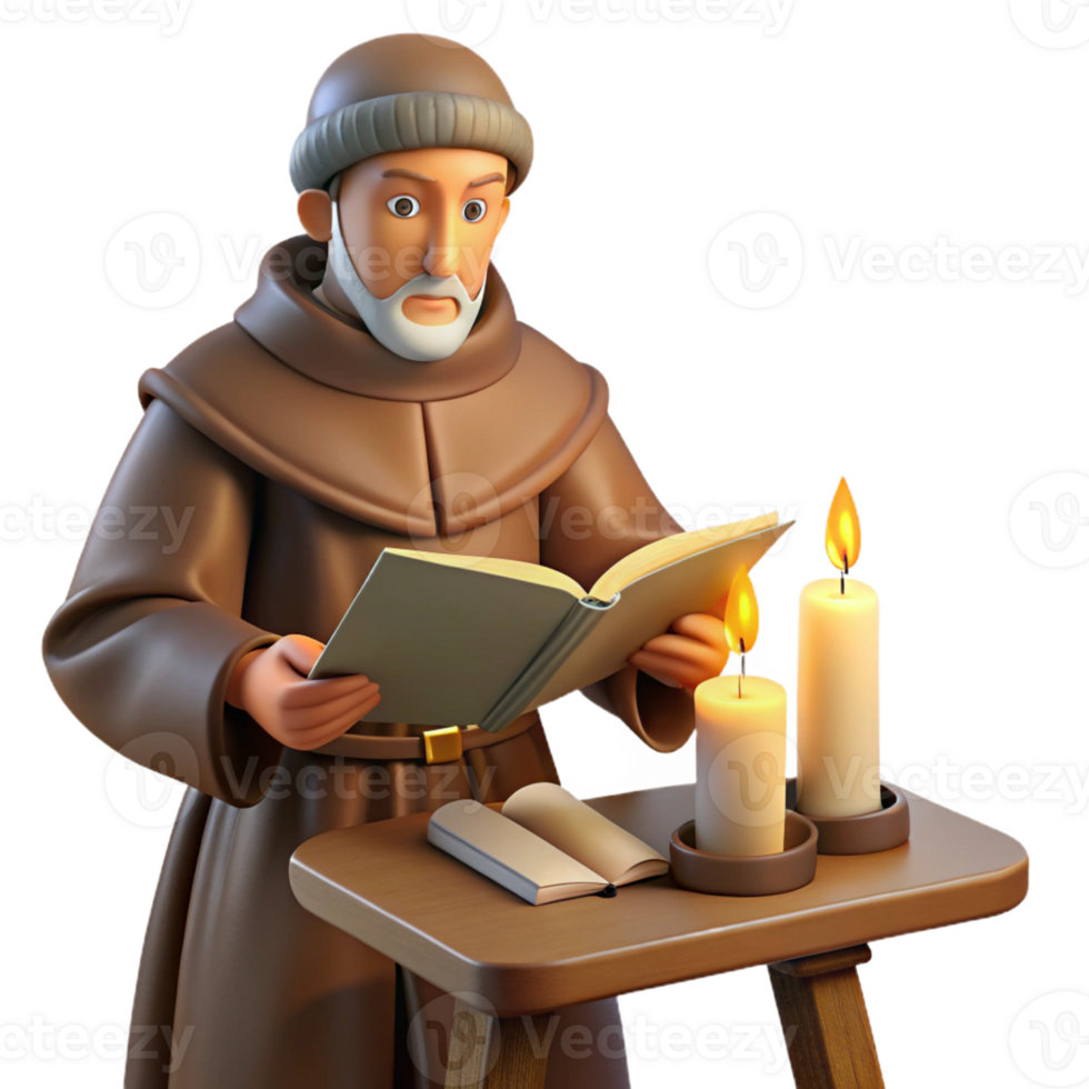 extraordinary contemporary A medieval monk illuminating a manuscript in a scriptorium, warm candlelight, detailed miniature painting style premium png