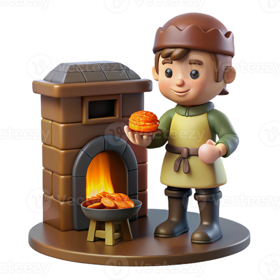 elegant classic A mischievous brownie baking bread in a cozy cottage kitchen, warm firelight illuminating the scene. Celtic folklore style premium png