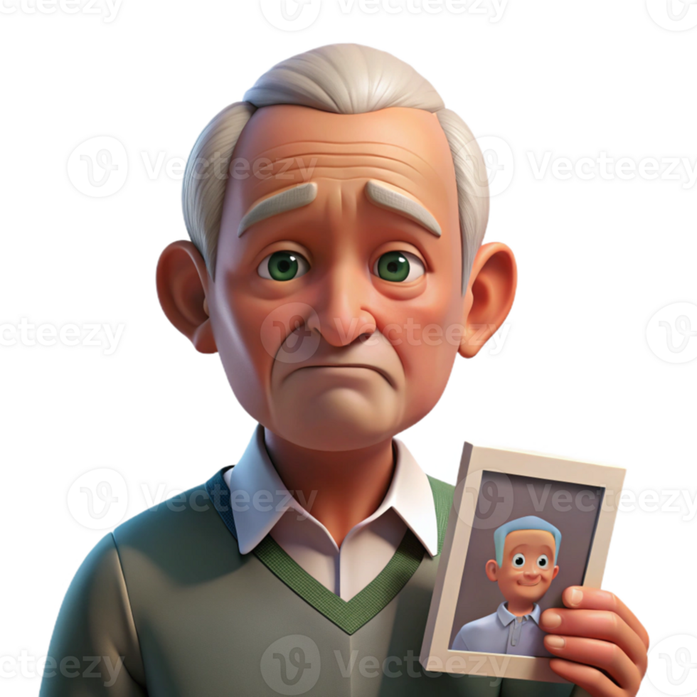 wonderful classic Portrait of an elderly man with deep wrinkles and a weathered face, a single tear rolling down his cheek, holding a faded photograph. Soft, diffused natural light detailed png