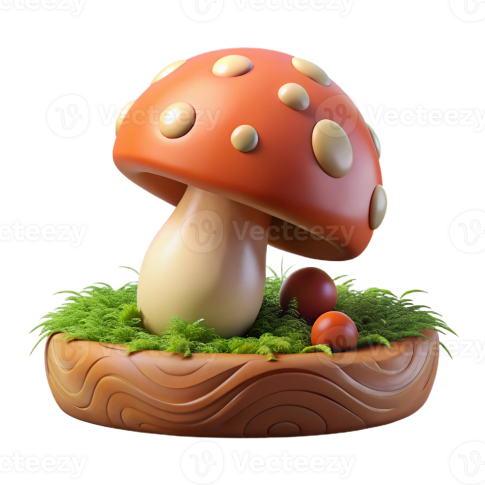vibrant rustic A mushroom growing on a mossy log, soft, forest light, whimsical, fairytale style original png