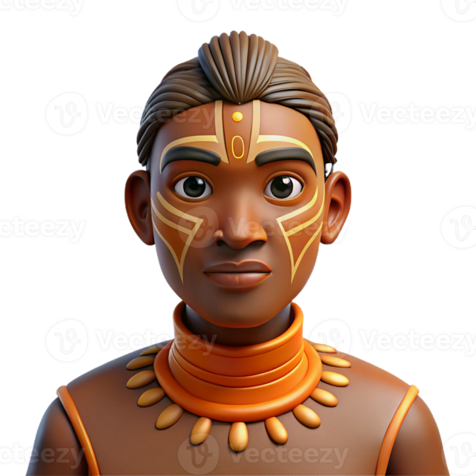 impressive minimalist Portrait of a person with their face painted in the style of a traditional African mask, lit by warm, earthy tones, in a tribal art style high quality png