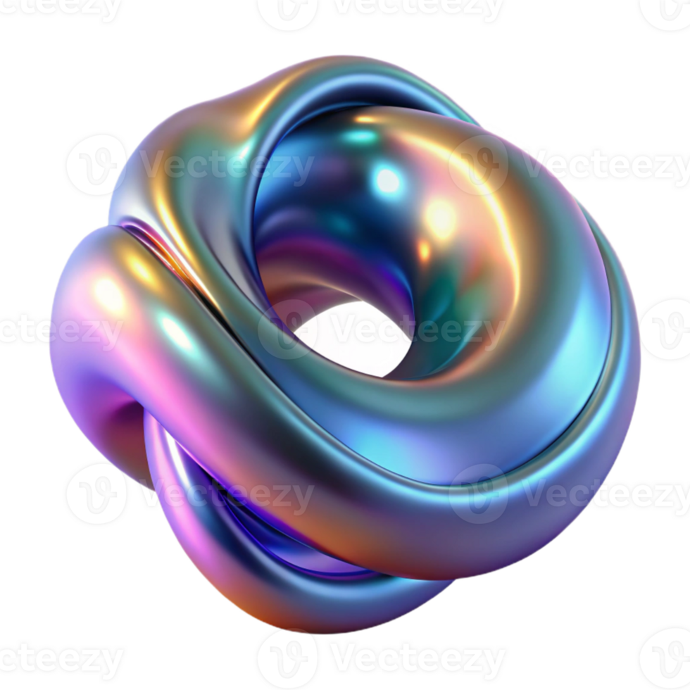 beautiful contemporary A fluid, amorphous shape, morphing and transforming in a continuous loop, with a metallic texture and iridescent colors, illuminated by dynamic lighting high quality png