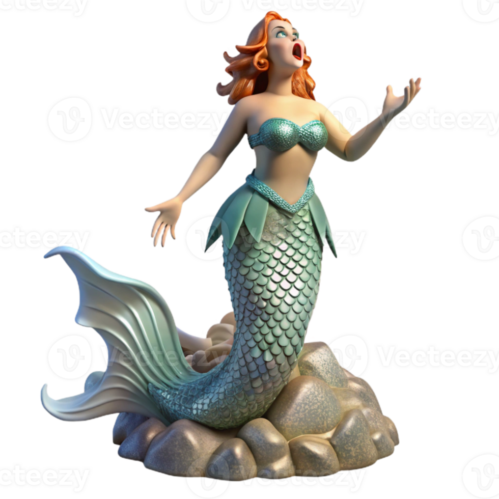 beautiful contemporary A beautiful siren with shimmering scales and webbed hands, singing on a rocky shore, pre-Raphaelite style, ethereal lighting 4K png