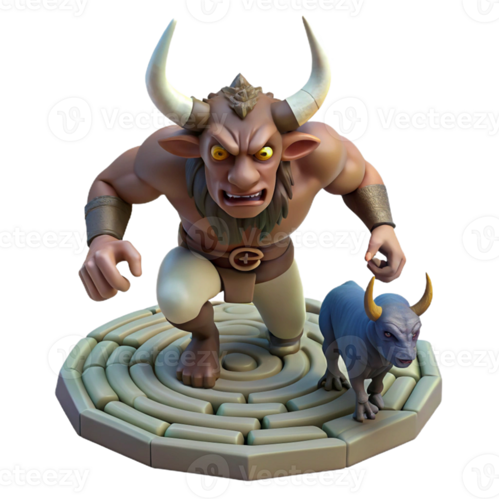 magnificent artistic A fearsome minotaur with the head of a bull and the body of a man, charging through a labyrinth. Dramatic lighting, dark fantasy style high quality png