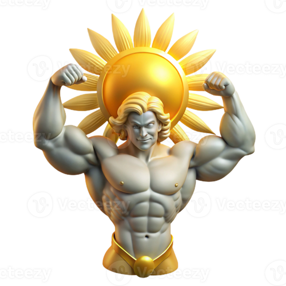 impressive creative A powerful titan holding up the sky, muscles straining under the immense weight, lit by the golden rays of the sun, in a classical Greek style original png