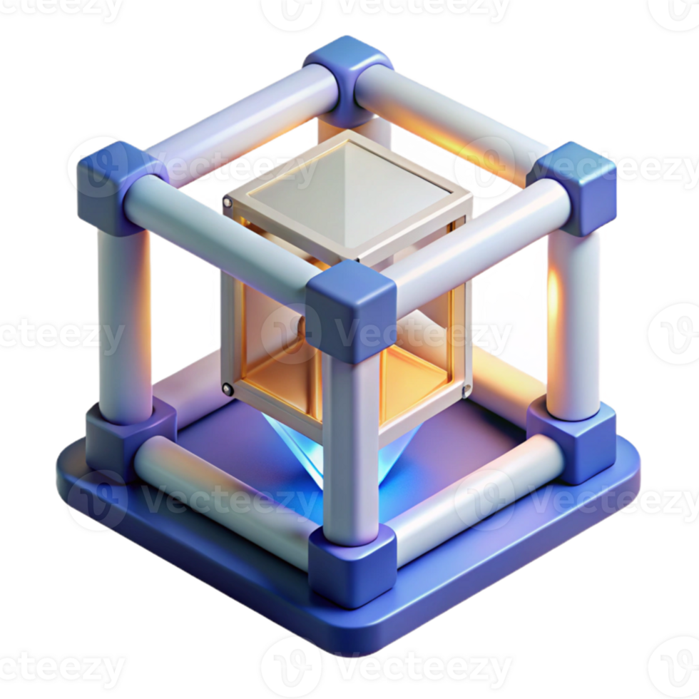 wonderful rustic A 3D printer creating a complex geometric shape, bright white lighting, industrial design style genuine png