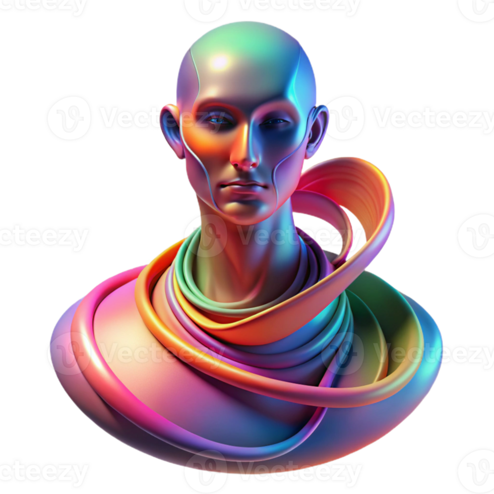 dramatic artistic Portrait of an abstract human form composed of swirling colors and geometric shapes, lit by an ethereal glow, in an abstract expressionist style genuine png