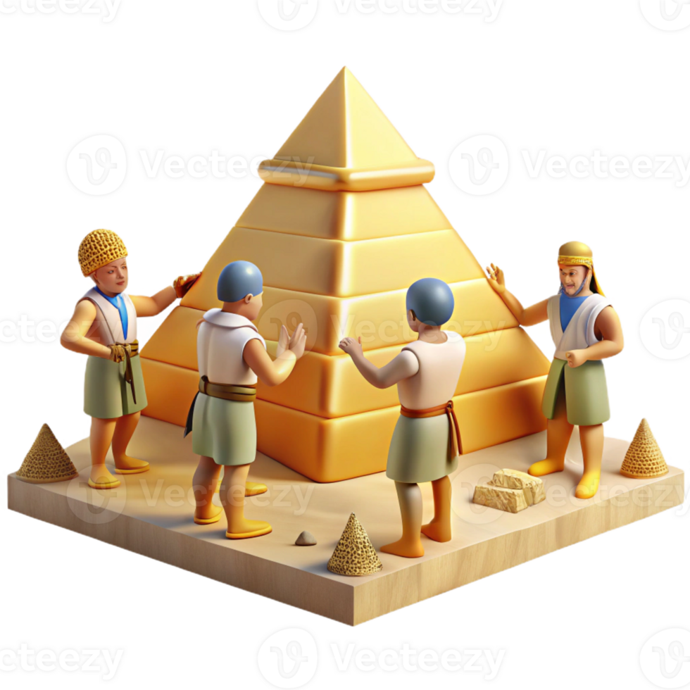 vibrant traditional A group of ancient Egyptians building a pyramid, bright, desert sunlight, historical painting style original png