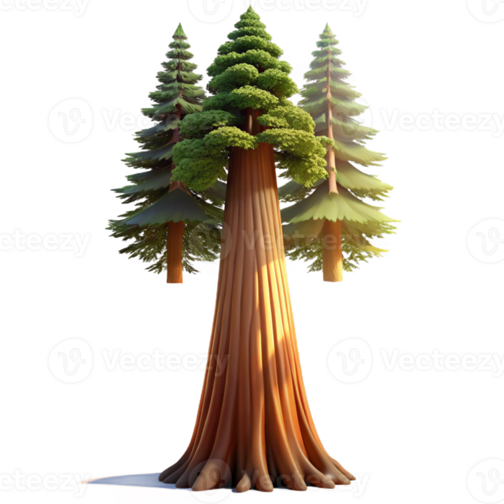 serene contemporary A giant sequoia tree towering over a forest, majestic and ancient, sunlight filtering through the branches premium png
