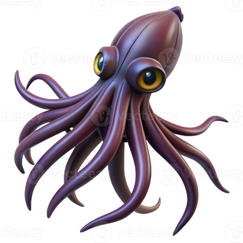 extraordinary classic A giant squid swimming through the dark depths of the ocean, its tentacles trailing behind it, in a mysterious, monstrous style authentic png