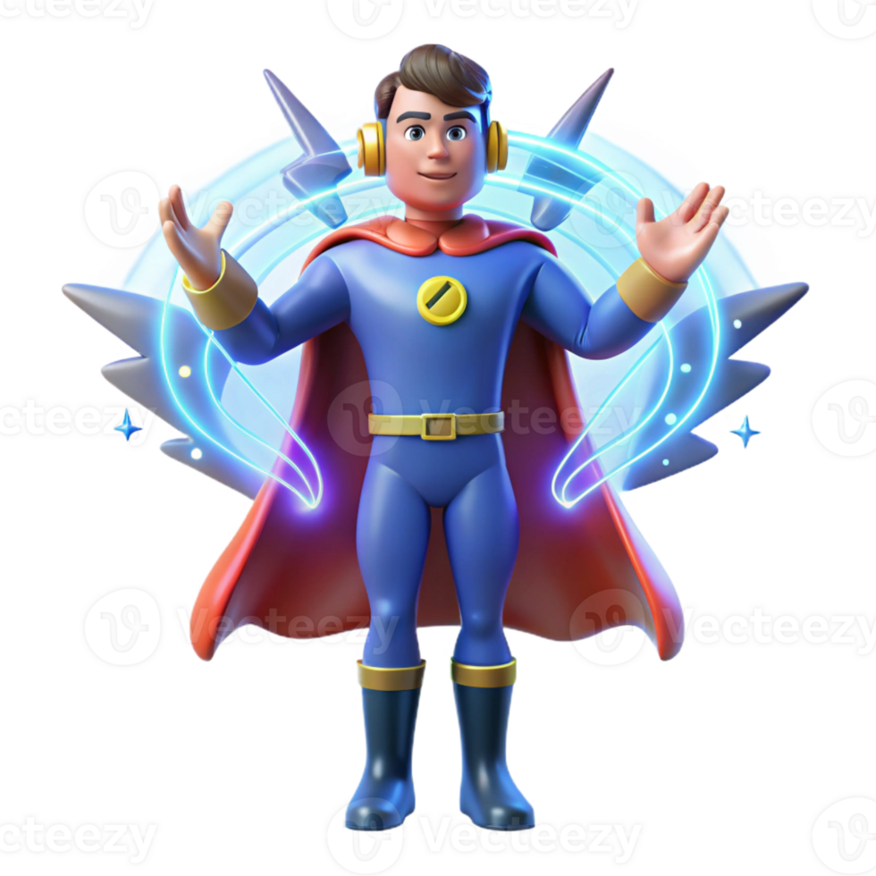 magnificent artistic A sound superhero with sonic waves emanating from their hands, vibrant aura, surrounded by musical notes, concert lighting, pop art style authentic png
