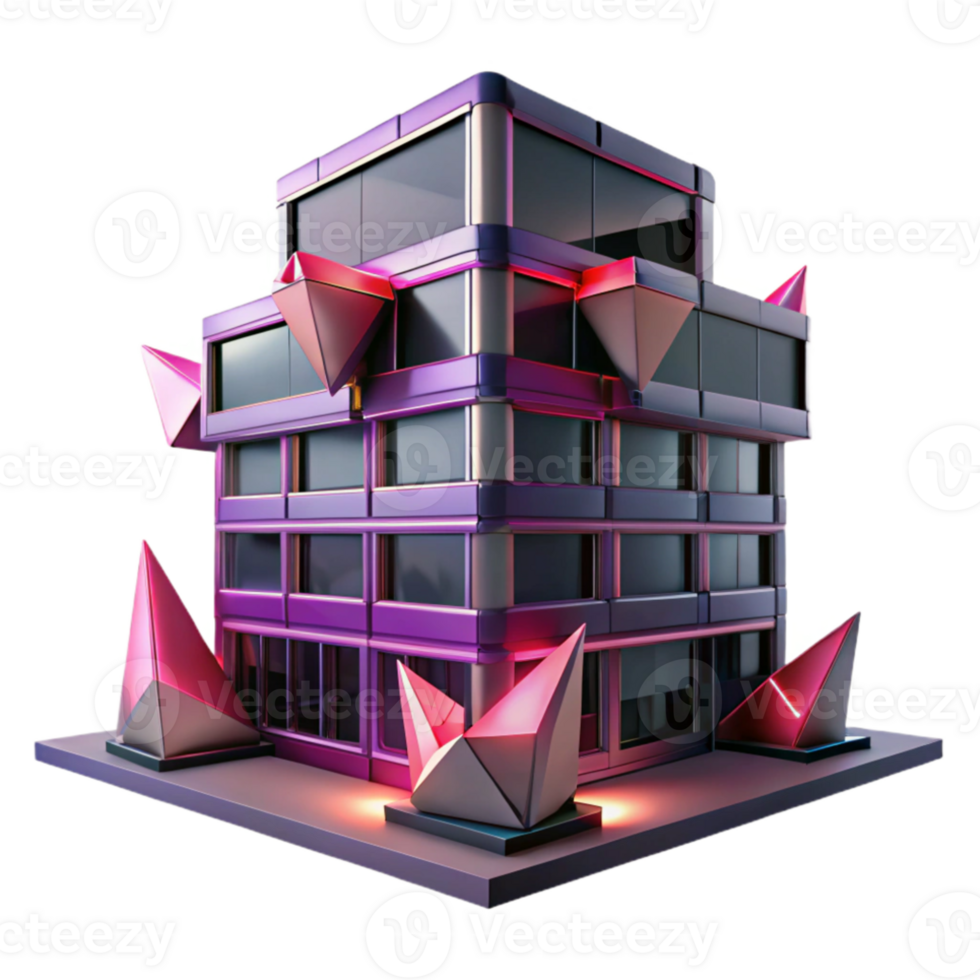 dramatic classic Deconstructivist office building, fragmented forms, sharp angles, crimson neon lights, cyberpunk style, Greg Rutkowski, 4K png
