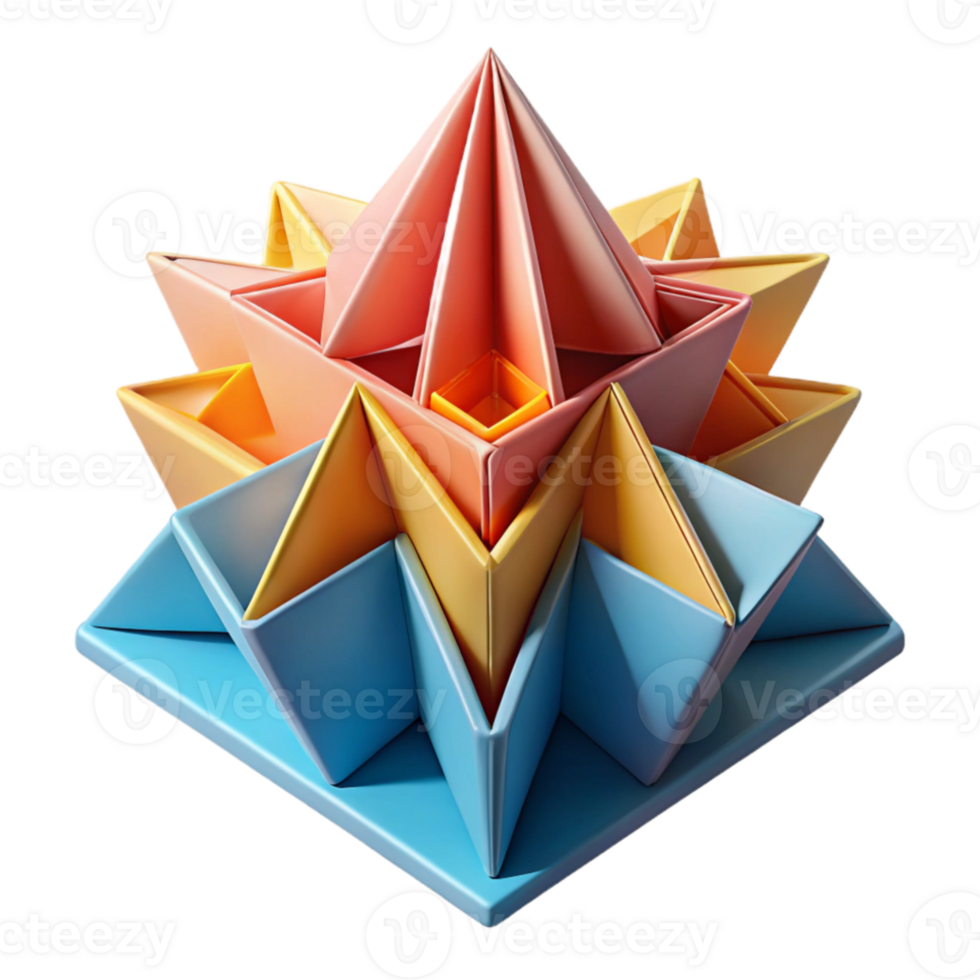 magnificent artistic Origami architecture, folded paper structures, intricate patterns, colorful design, abstract art, high resolution png