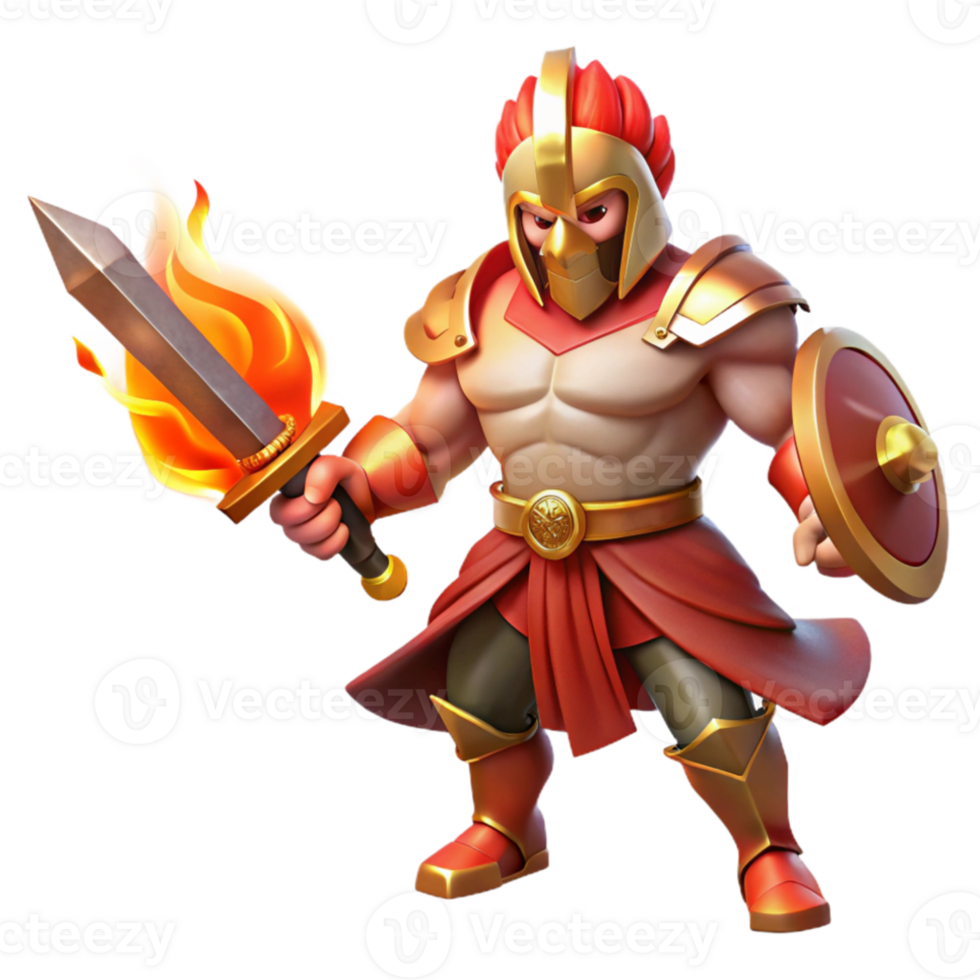 dramatic modern A fierce Ares with a bloodstained sword, leading an army, classical style, fiery lighting exclusive png