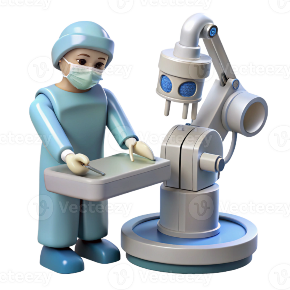 beautiful abstract A robotic surgeon performing a delicate operation, sterile white lighting, medical illustration style high quality png