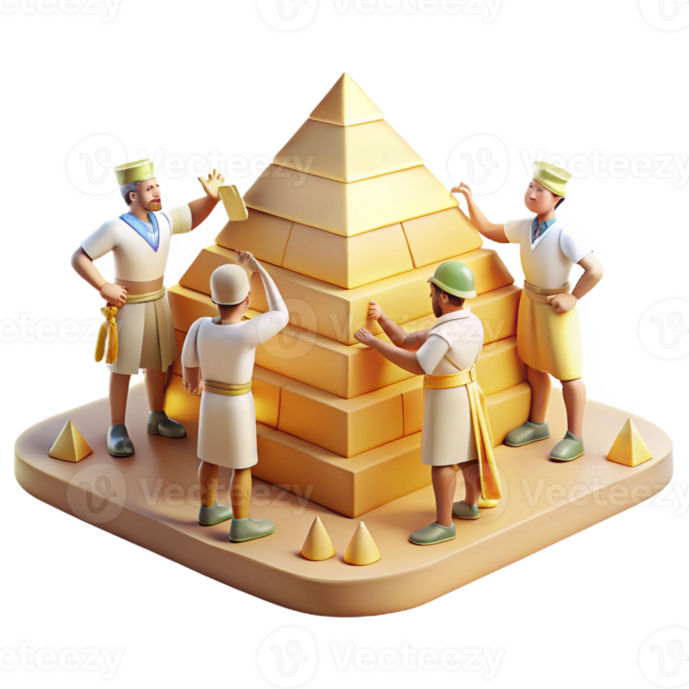 dramatic traditional A group of ancient Egyptians building a pyramid, bright, desert sunlight, historical painting style original png
