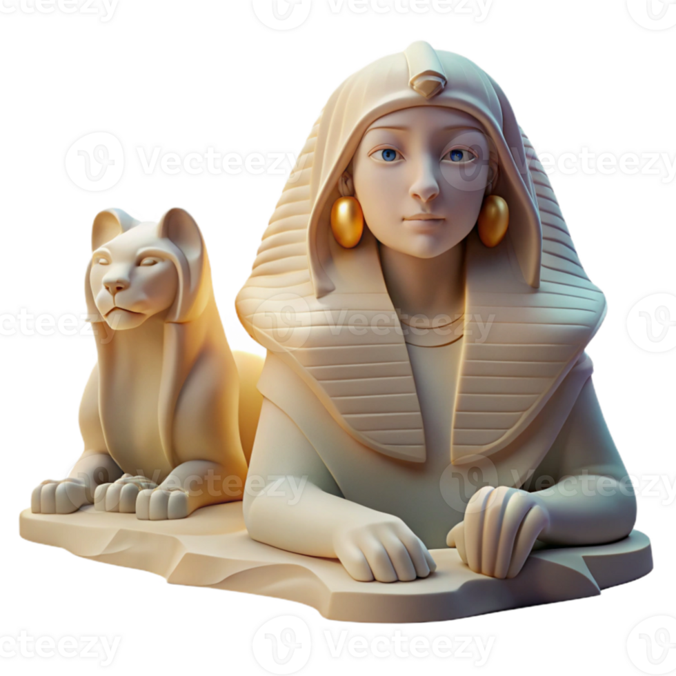 beautiful artistic A mysterious sphinx with the body of a lion and the head of a woman, gazing enigmatically into the distance. Soft lighting, surreal style 4K png