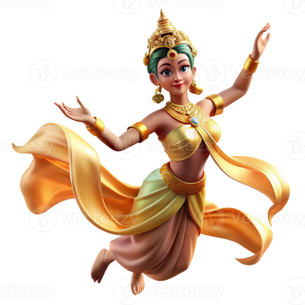 elegant minimalist A graceful Apsara dancing in the clouds, adorned with flowing silks, soft golden light. Southeast Asian mythology style exclusive png