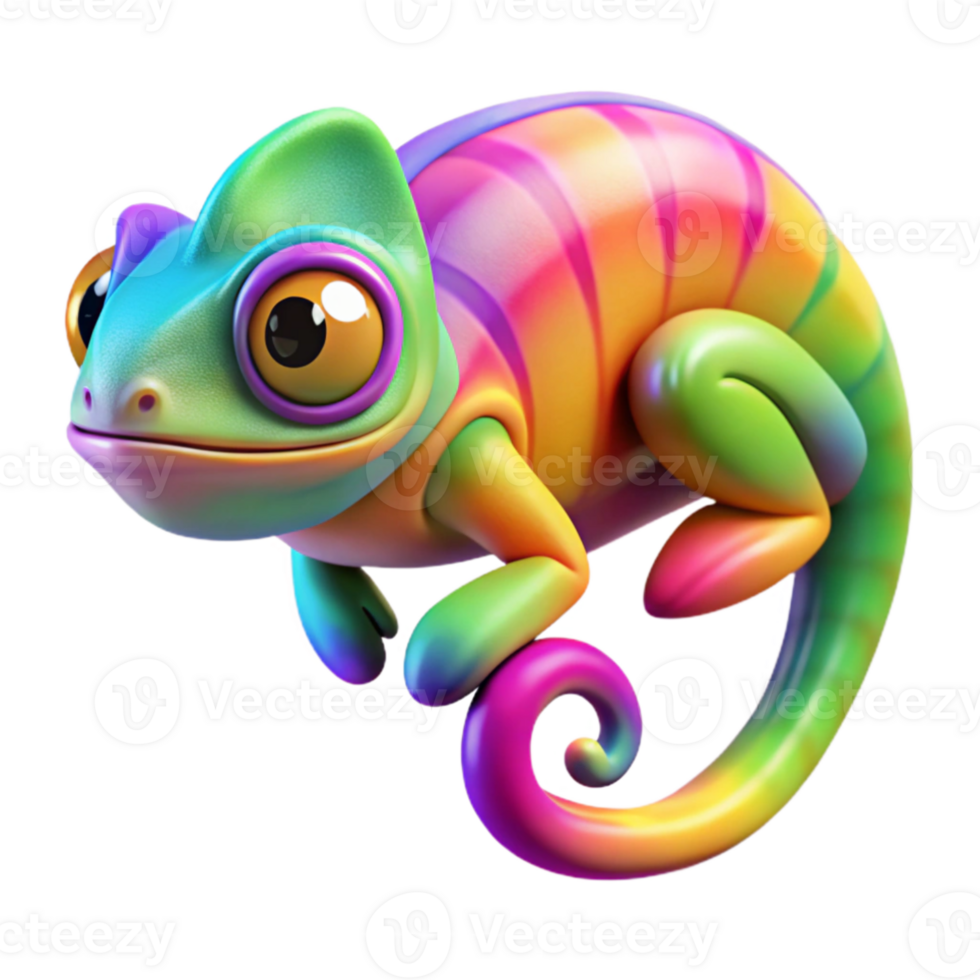 impressive modern A chameleon blending seamlessly with a rainbow, vibrant saturated lighting, psychedelic art style high quality png