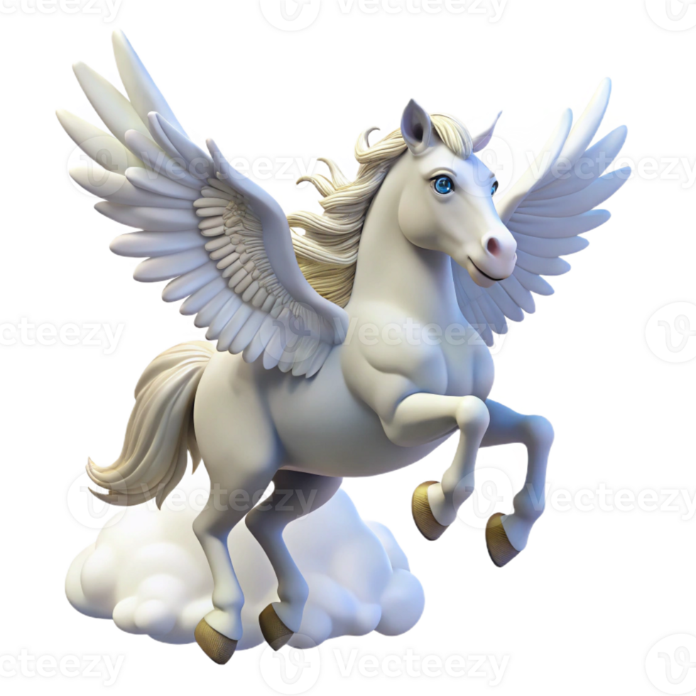 elegant vintage A majestic pegasus, with wings of pure white feathers, soaring through a cloudy sky. Soft, heavenly lighting. Fantasy art style genuine png
