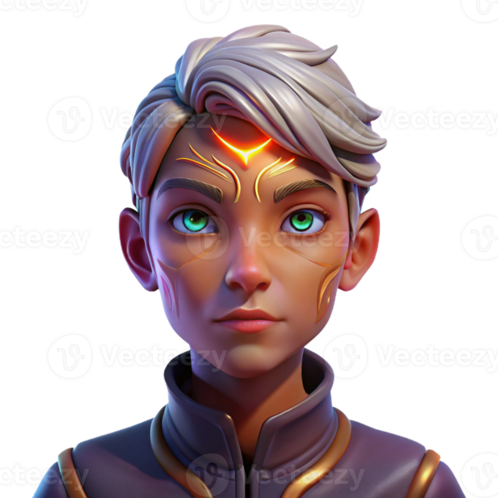 impressive creative Portrait of a person with glowing eyes and intricate henna tattoos, lit by soft, mystical light, in a bohemian style high quality png