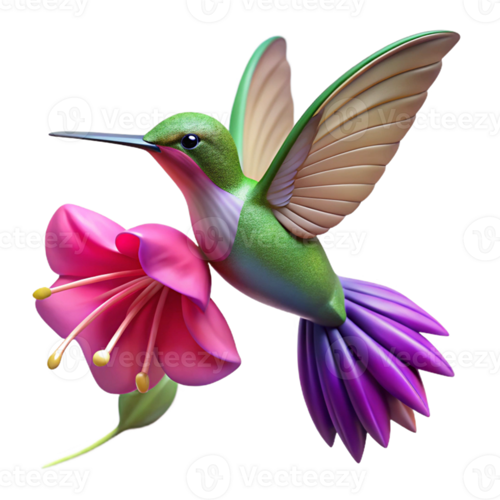 impressive abstract A hummingbird hovering near a vibrant fuchsia flower, wings blurred in motion, close-up shot, macro photography style premium png