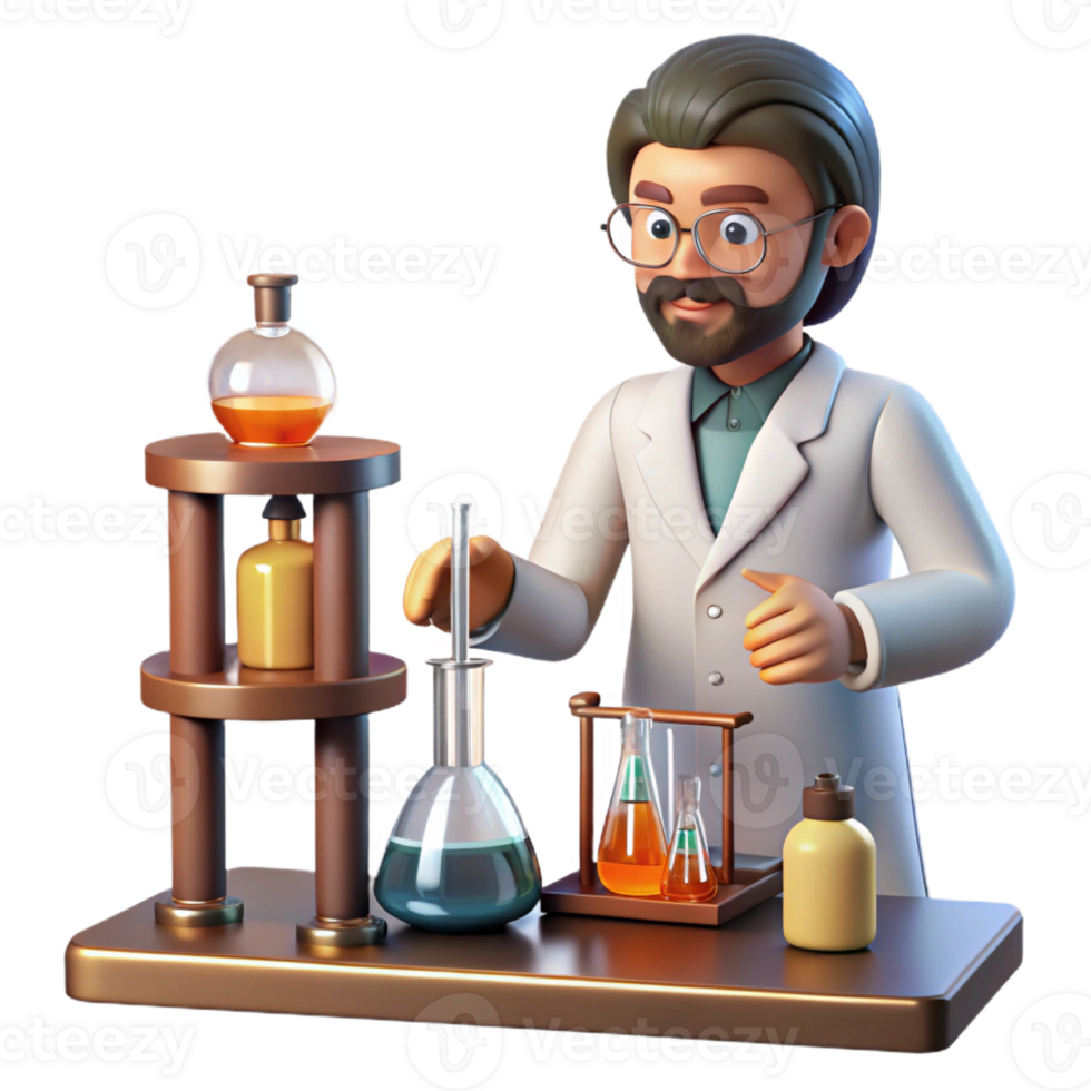 stunning vintage A scientist working in a laboratory filled with vintage scientific equipment, warm, ambient lighting, vintage illustration style high quality png