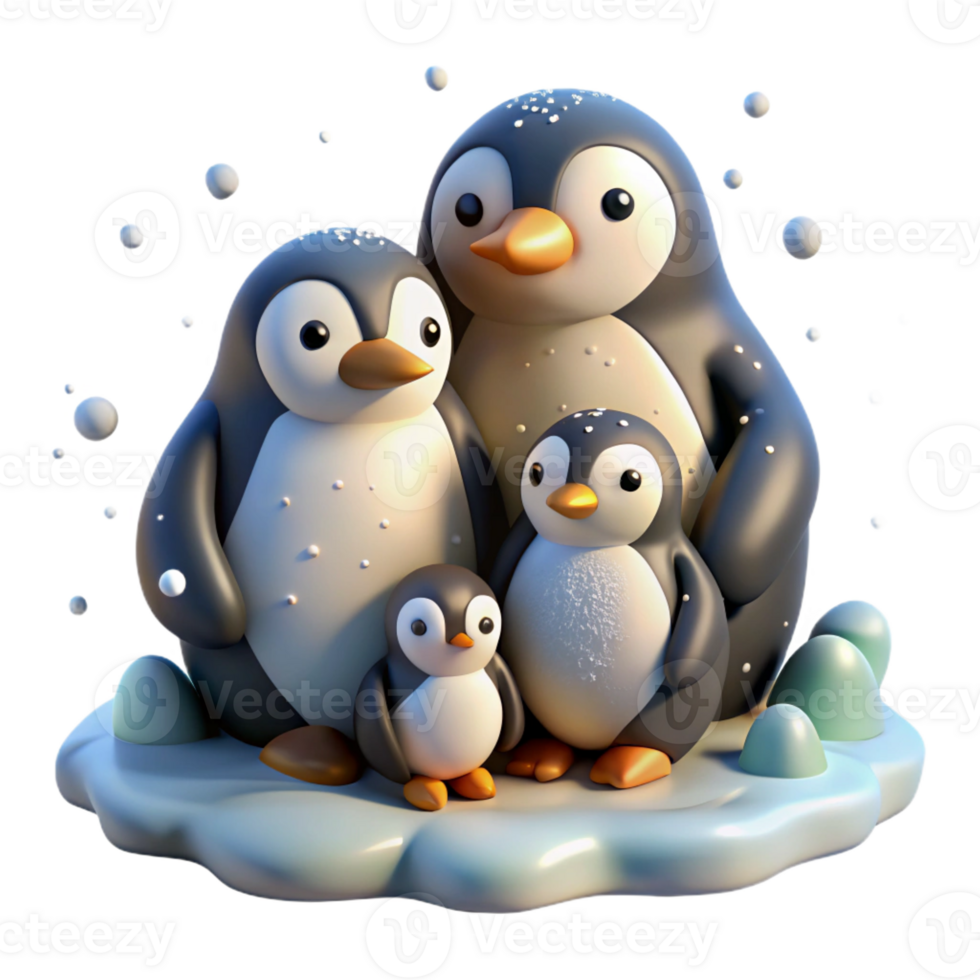beautiful creative A family of penguins huddled together on an icy landscape, blizzard conditions with falling snow, nature documentary style exclusive png