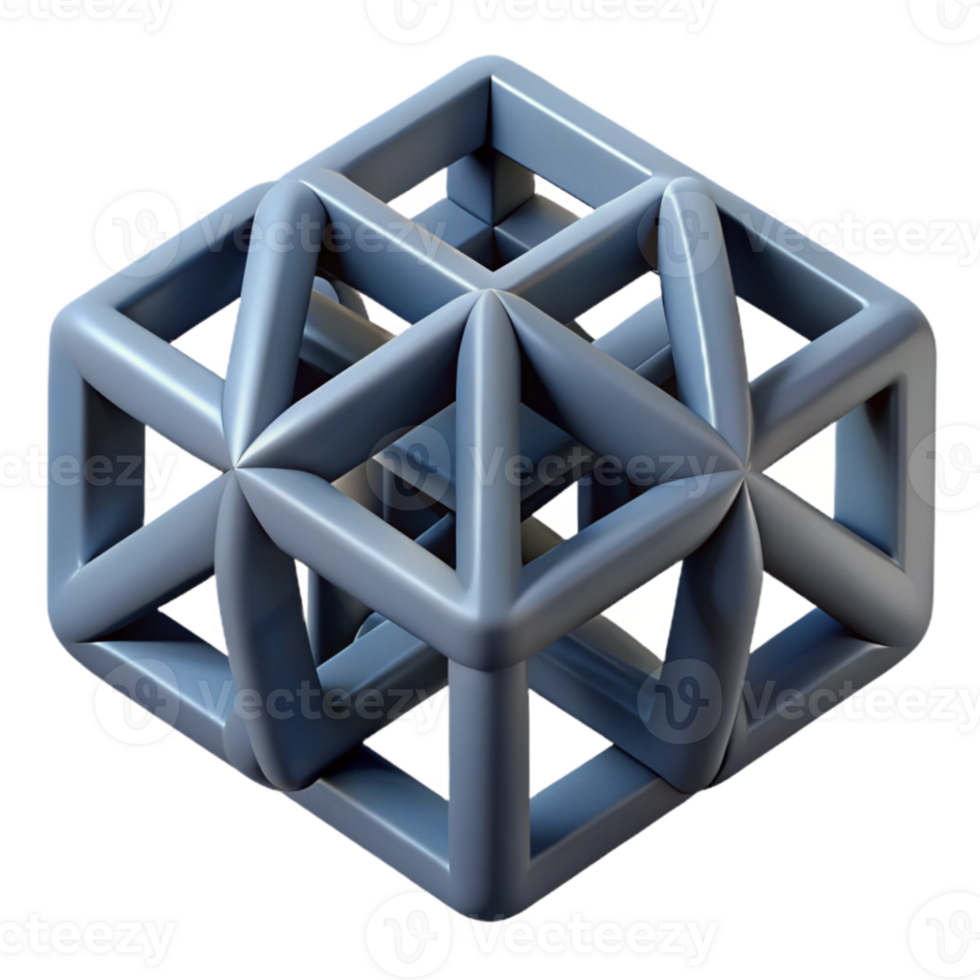impressive artistic A complex, interwoven structure of geometric shapes, casting intricate shadows and highlights, in a cubist style professional png