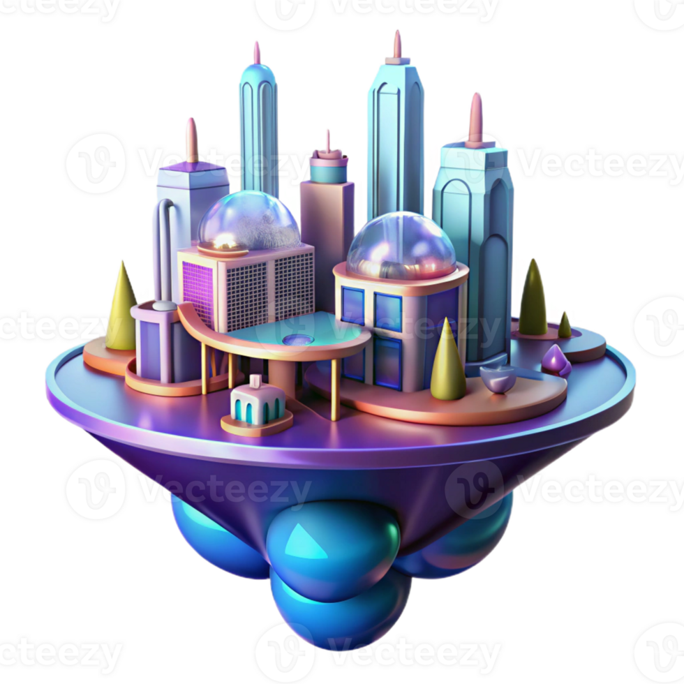 magnificent abstract A floating city built on interconnected platforms, futuristic design, vibrant colors, dynamic lighting exclusive png