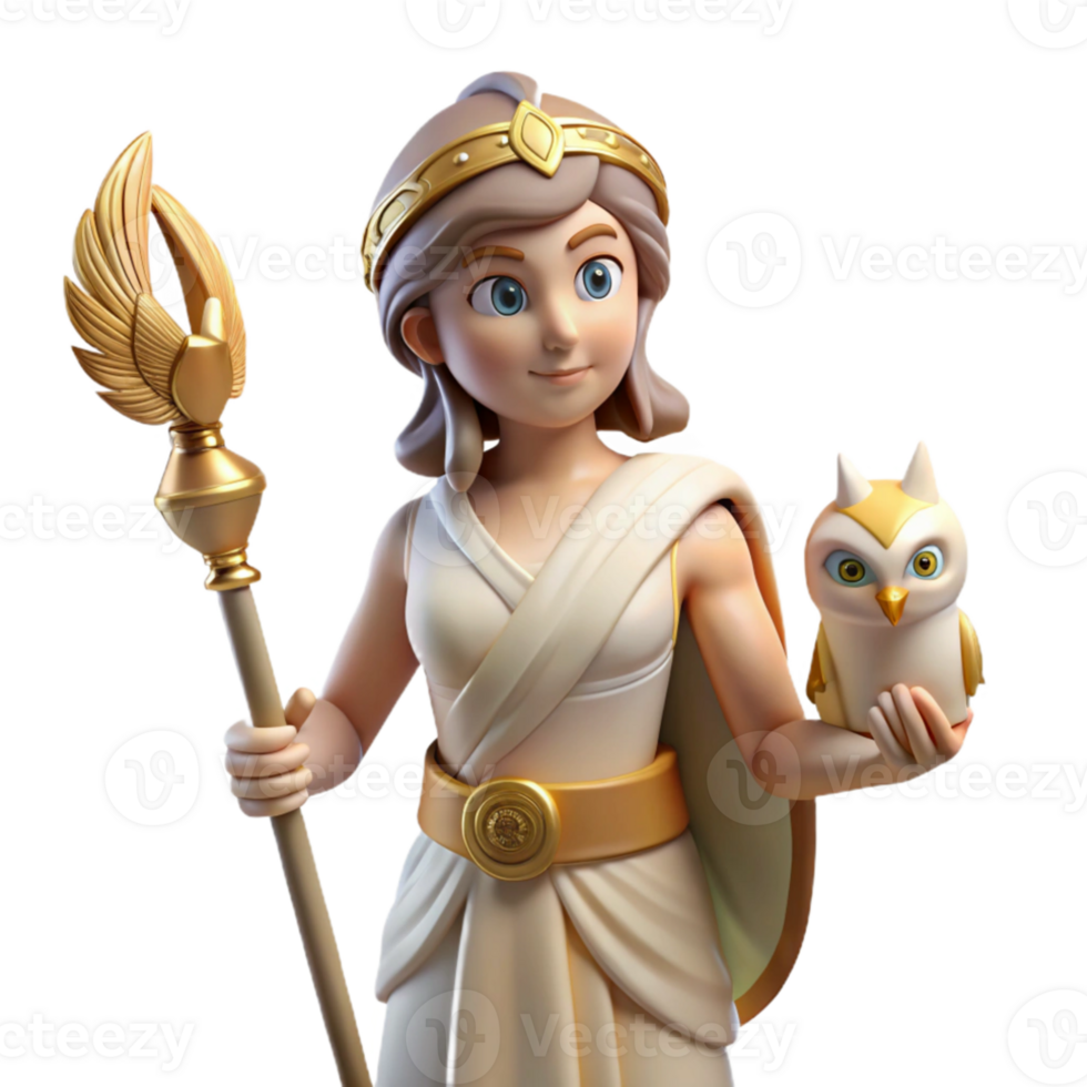 vibrant modern A wise Athena with an owl perched on her shoulder, strategizing a battle, classical style, thoughtful lighting original png