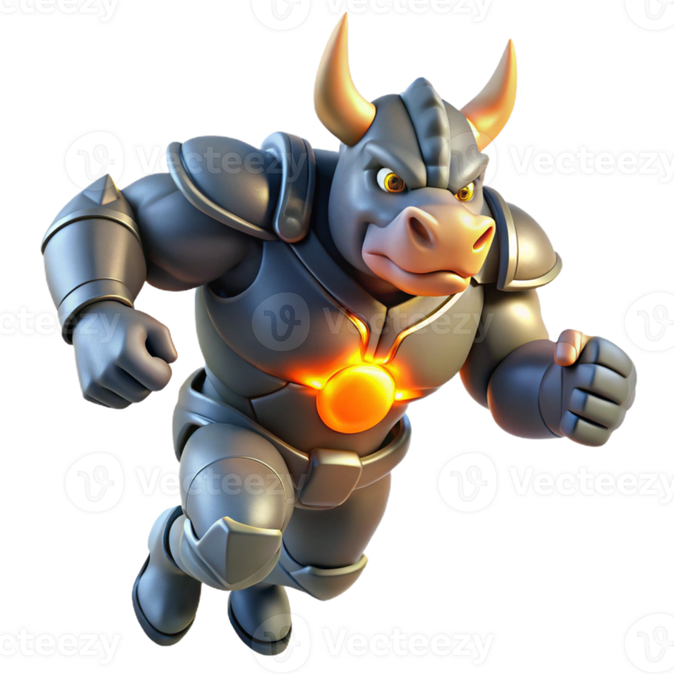elegant modern A powerful, rhino superhero with metallic grey skin, glowing orange eyes, charging through a wall, explosive lighting, action movie style high resolution png