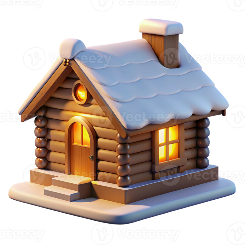 impressive minimalist Log cabin, rustic design, snow-covered landscape, warm interior lighting, cozy atmosphere professional png
